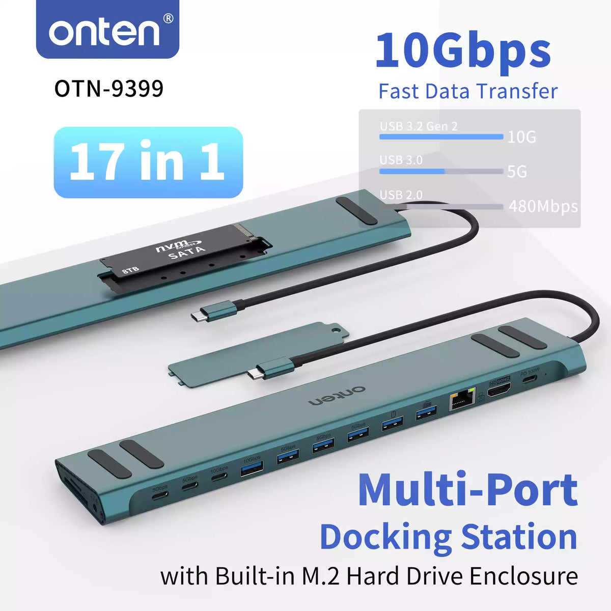 Buy Onten 9399 17-in-1 USB-C Multi-Function Docking Station with Built-in M.2 Hard Drive Enclosure Vmart in Pakistan