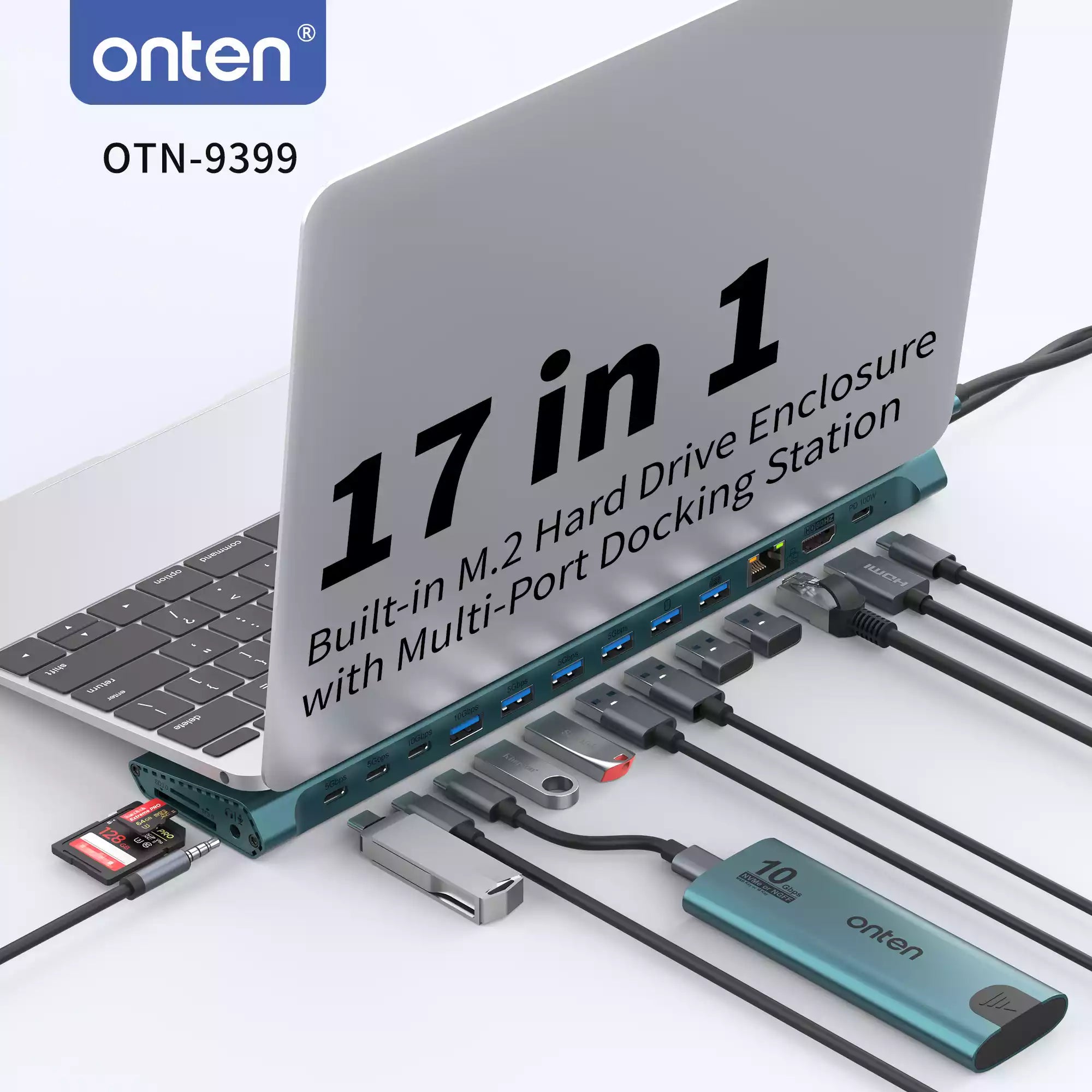 17-in-1 Onten Built-in M.2 Hard Drive Enclosure With Multi-Port Docking Station