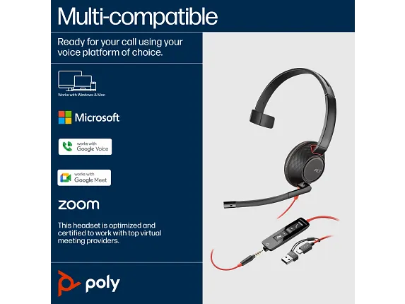 Buy Poly Blackwire 5210 Monaural USB-C Headset +3.5mm Plug +USB-C/A Adapter Vmart in Pakistan