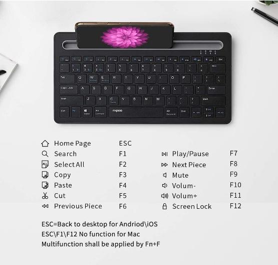 Rapoo XK100 Multi Device Bluetooth Keyboard - Black