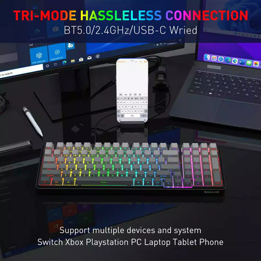 Buy Redragon K744 Faye Pro 99 Keys Wireless Gasket RGB Gaming Keyboard White/Blue from Vmart in Pakistan