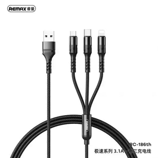 Buy Remax RC-186th Speed Series 3 in 1 2.1A Charging Cable - Black from Vmart in Pakistan
