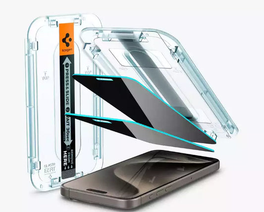 Buy Spigen GLAS.tR EZ Fit Privacy iPhone 15 Pro Max Screen Protector 2 Pack from Vmart in Pakistan