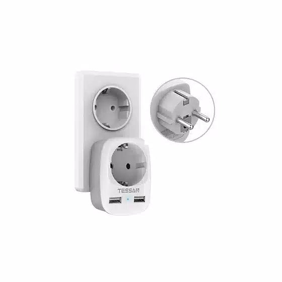 Tessan TS-611-DE Wall Outlet Extender With 2 USB Ports