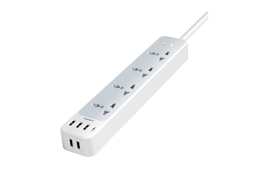 Buy Tessan TS-PS01AL30 Universal UK/UAE/KSA/SG Flat Extension Cord With 5 USB-A 1 Type-C Port Overload Protector 3m from Vmart in Pakistan