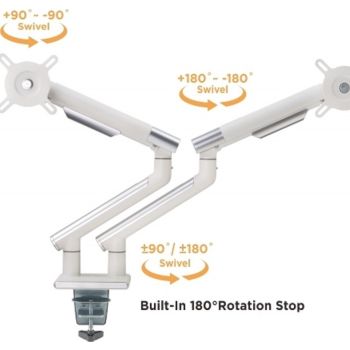 Twisted Minds Dual Monitors Premium Slim Aluminum Spring-Assisted Monitor Arms - White