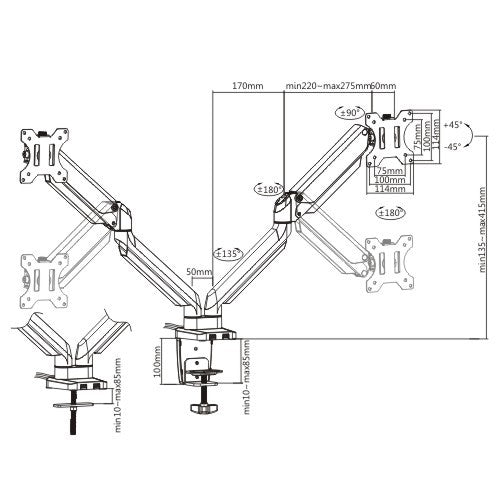 Twisted Minds Premium Dual Monitors Aluminum Gas Spring Monitor Arm