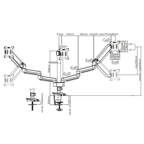 Twisted Minds Premium Triple Monitors Aluminum Pole Mounted Gas Spring Monitor Arm