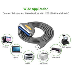 Ugreen 20225 USB to IEEE 1284 Parallel Printer Cable - 1.8m