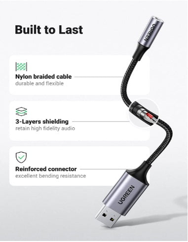 Buy Ugreen 30757 USB 2.0 to 3.5mm Audio Adapter Aluminum Alloy 25cm - Dark Gray from Vmart in Pakistan