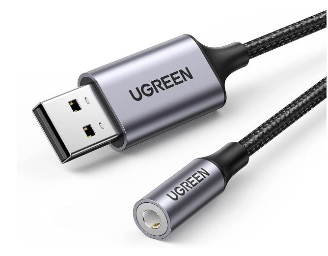 Ugreen 30757 USB 2.0 to 3.5mm Audio Adapter Aluminum Alloy 25cm - Dark Gray