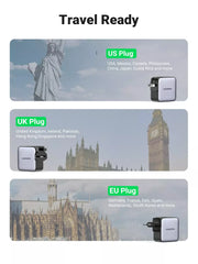 Buy Ugreen 90409 65W Nexode GaN USB C 3-Port Charger With US/UK/EU Plug for Travel from Vmart in Pakistan