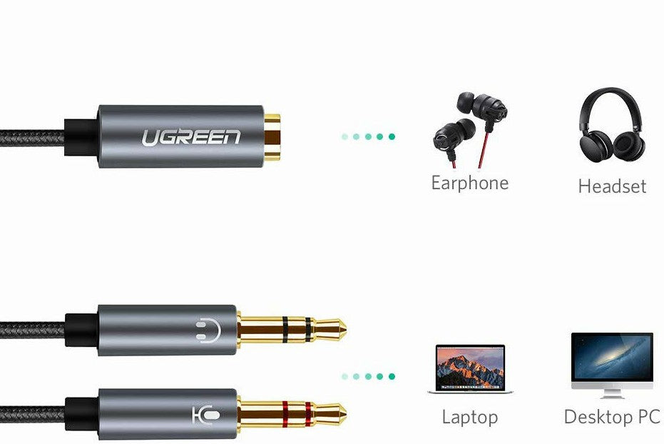 Ugreen 3.5mm Female to 2 Male Mic Splitter - Black