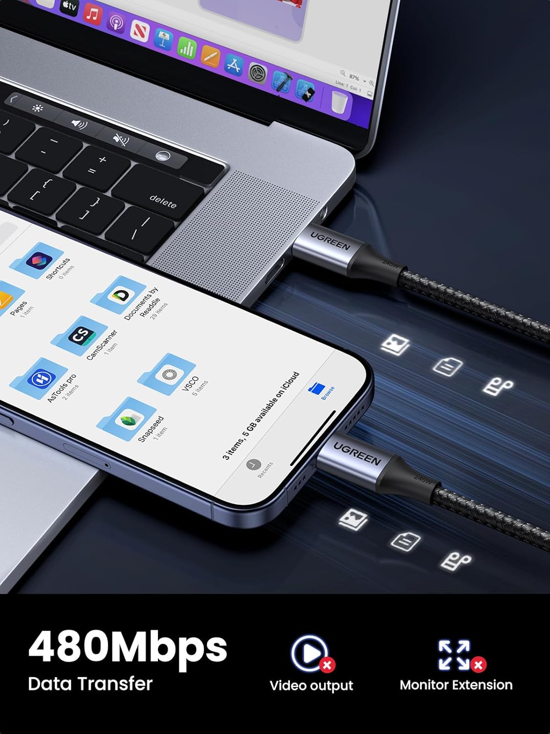Buy Ugreen 15311 240W USB C to USB C Cable 1m Vmart in Pakistan