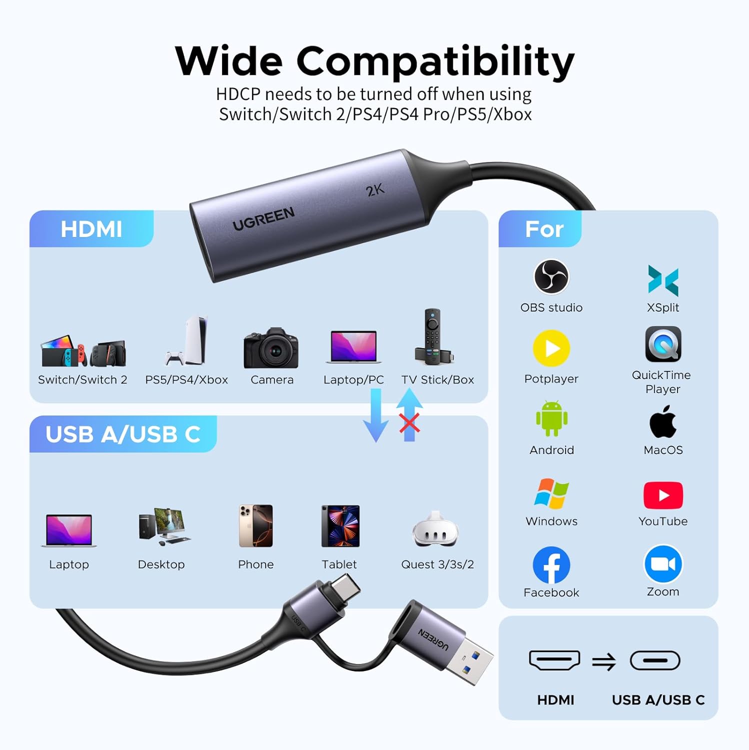 Buy Ugreen 15389 2K@30Hz 1080P 60FPS Video Capture Card 4K Input HDMI to USB 3.0 from Vmart in Pakistan