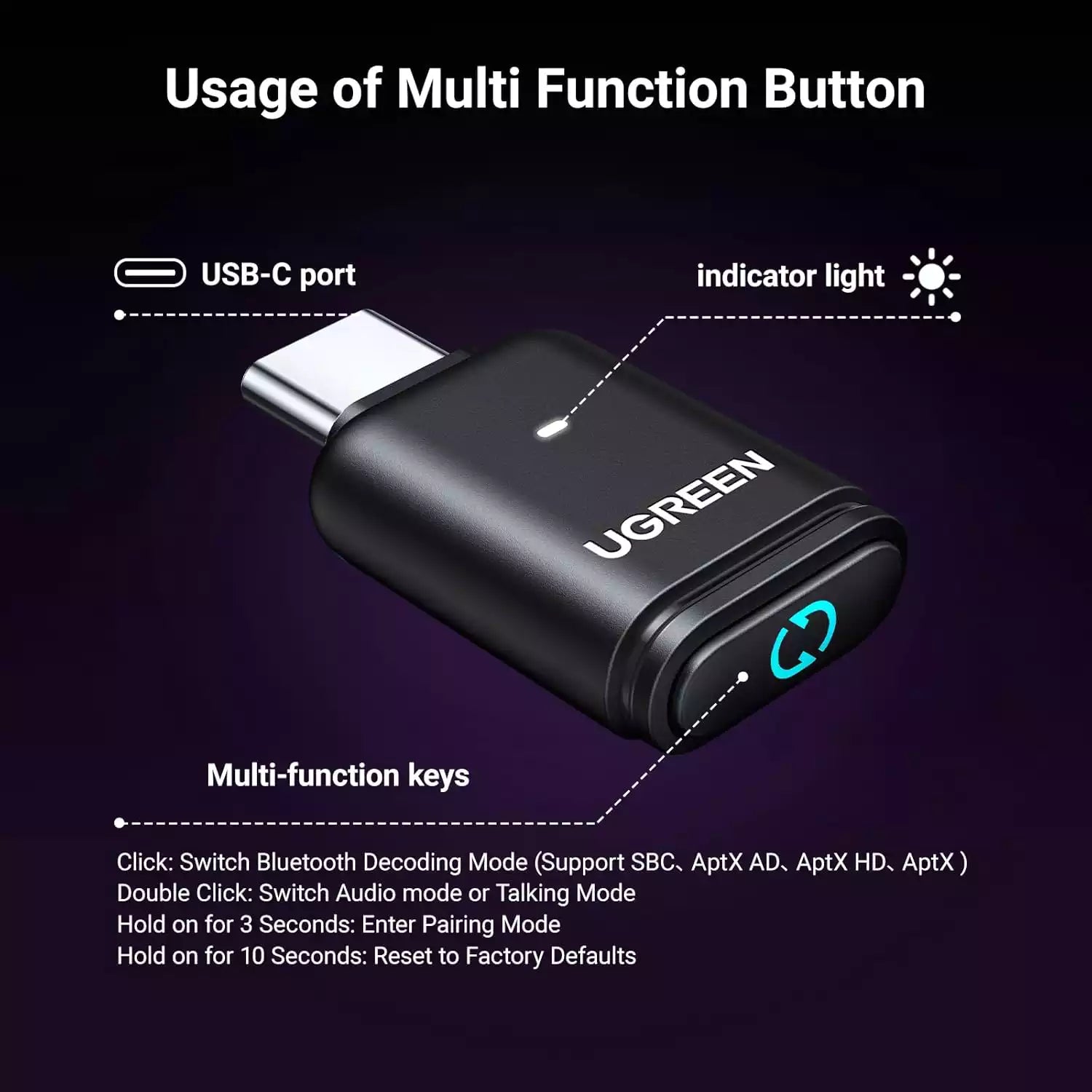 Buy Ugreen 45008 USB-C Bluetooth 5.3 Audio Adapter from Vmart in Pakistan