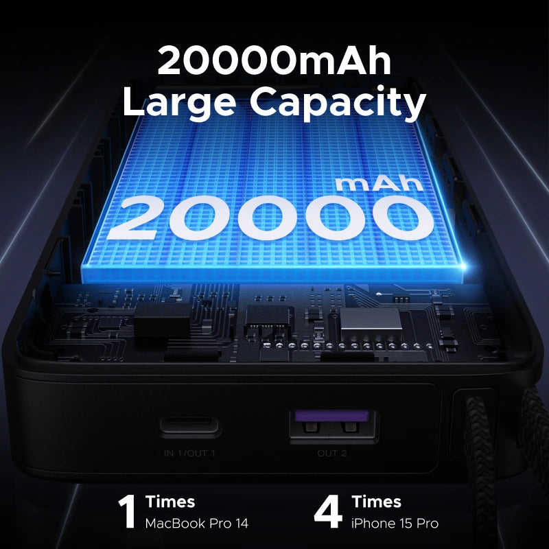 Buy Ugreen 55996 20000mAh 67W Power Bank with Built-in Type C Cable Vmart in Pakistan