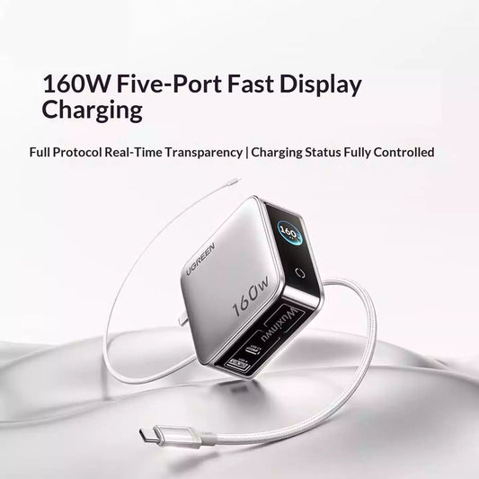 Buy Ugreen 65635 160W Digital Display Wall Charger With Cable (4 Type C + 1 USB) Vmart in Pakistan