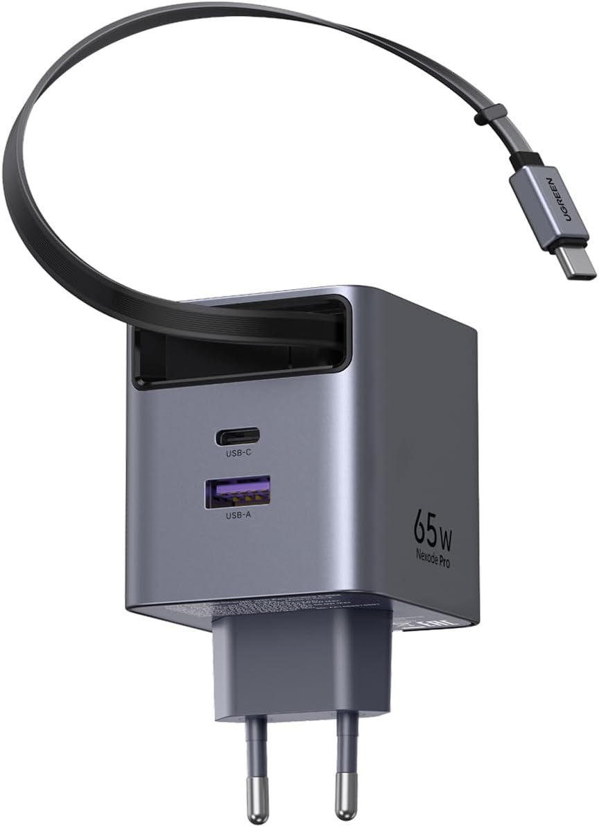 Ugreen 65825 Fast Charger 2-Port 65W GaN Retractable Cable