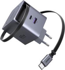 Ugreen 65825 Fast Charger 2-Port 65W GaN Retractable Cable