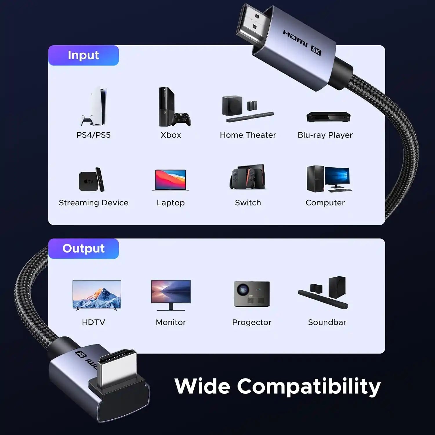 Buy Ugreen 85242 8K HDMI 2.1 Cable Angled 90° 10K 8K 60Hz High Speed 48Gbps 3m from Vmart in Pakistan