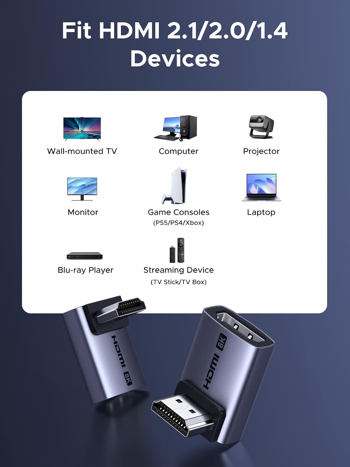 Buy Ugreen 85632 10K 8K@60Hz HDMI 2.1 Right Angle Male to Female Adapter 2 Pack from Vmart in Pakistan