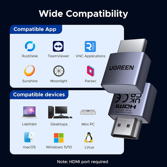 Ugreen 95994 HDMI Dummy Plug 4K@60Hz 2K@60Hz 1080P@120Hz 4 Pack
