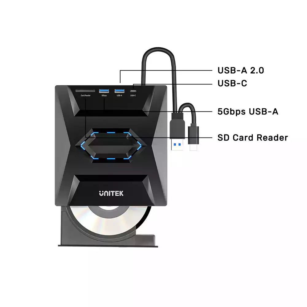 Unitek T1037A01 5-in-1 External Optical Drive with USB Hub