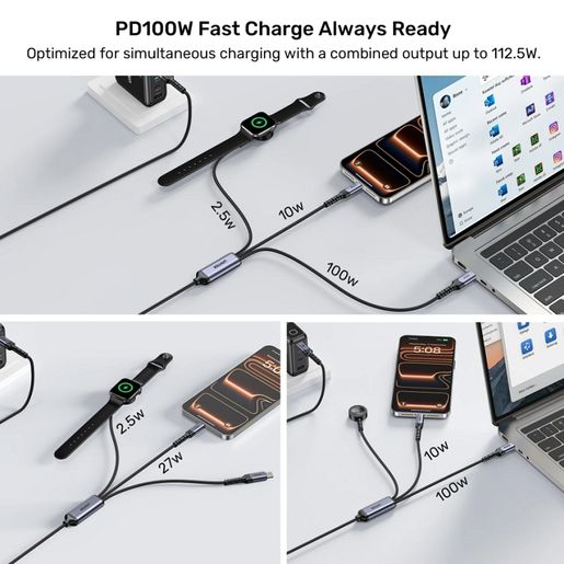 Buy Unitek C14180AGY 3 in 1 100W USB-C Charging Cable (USB-C 100W, Lightning, Apple Watch) 1.2m from Vmart in Pakistan