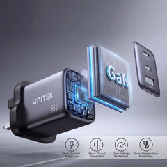 Unitek P1130ABK01-EU Zeno 65W 3-Port GaN Wall Charger