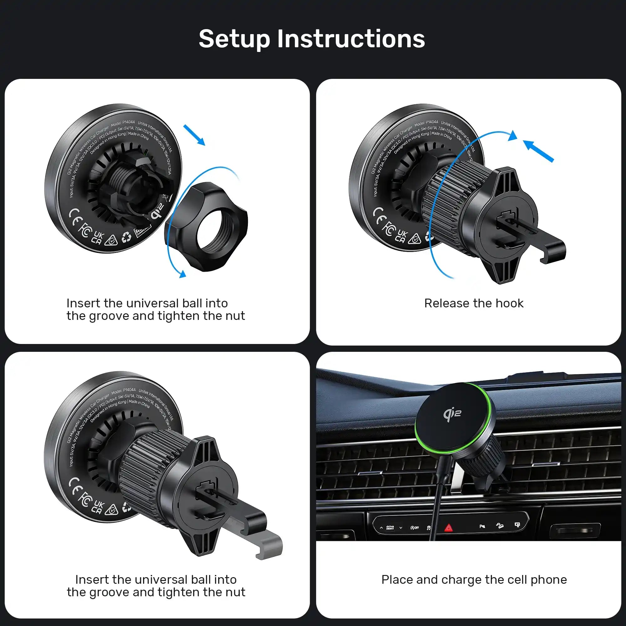 Buy Unitek P1404ABK01 Qi2 Magnetic Wireless Car Charger Vmart in Pakistan
