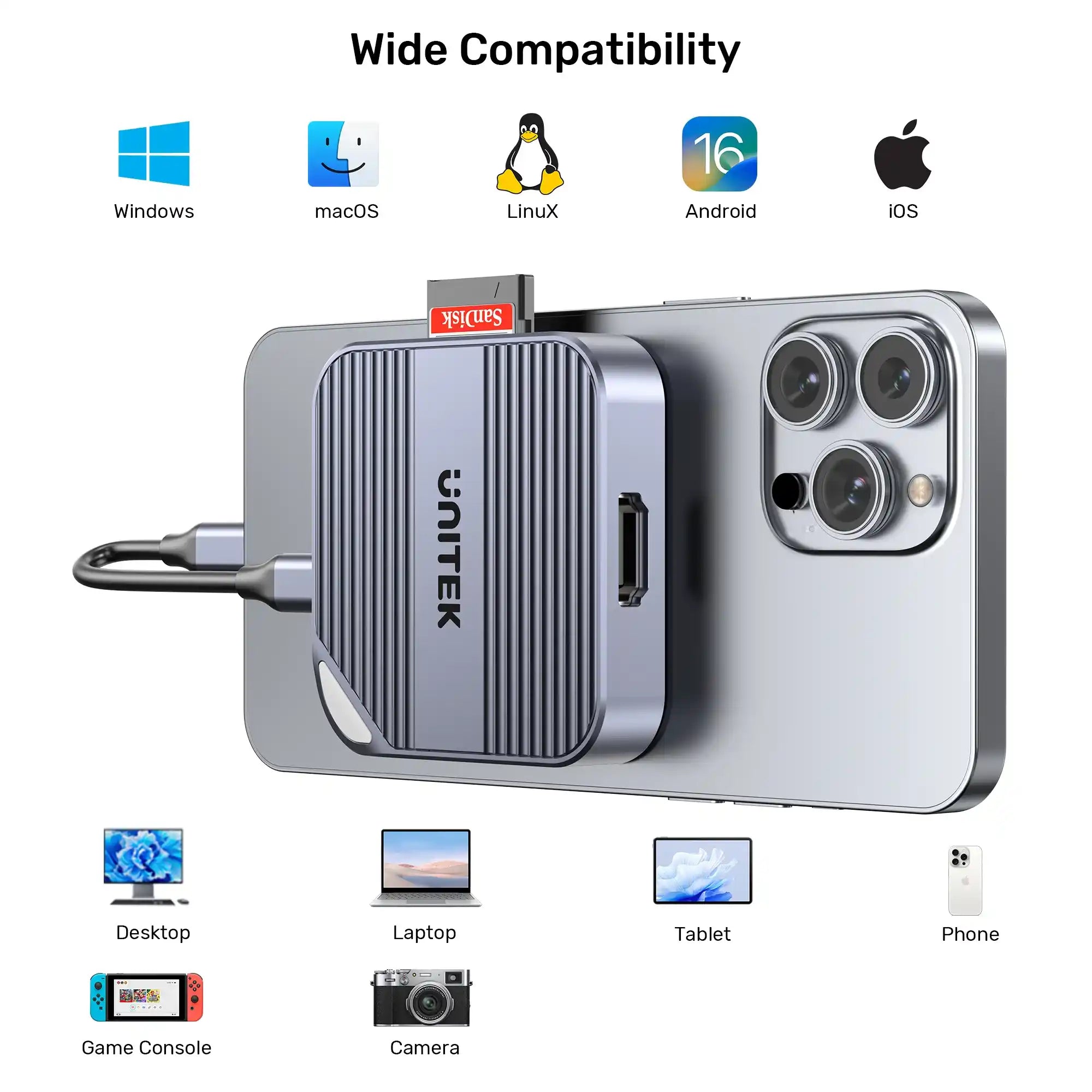 Buy Unitek S1244CGY01 Magnetic SD/ Micro SD Card Reader with PD100W Vmart in Pakistan