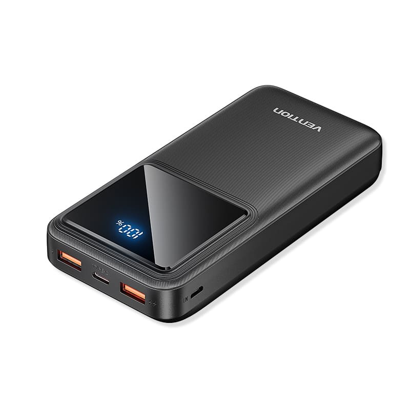 Vention 20000mAh Power Bank (Micro-USB+USB-C+USB-A+USB-A) 22.5W LED Display Type Black