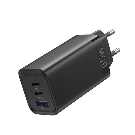 Buy Vention FEDB0 3-Port USB(C+C+A) GaN Charger (65W/30W/30W) EU Black from Vmart in Pakistan