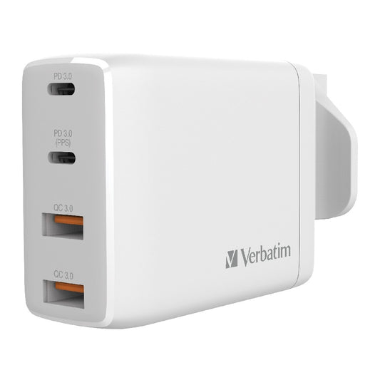 Buy Verbatim 4 Port 100W PD 3.0 &amp; QC 3.0 GaN USB Charger - White from Vmart in Pakistan