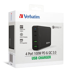 Verbatim 66402 4 Port 100W PD &amp; QC 3.0 USB Charger