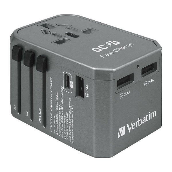 Verbatim 66198 4 Ports QC/PD Travel Adapter - 40W