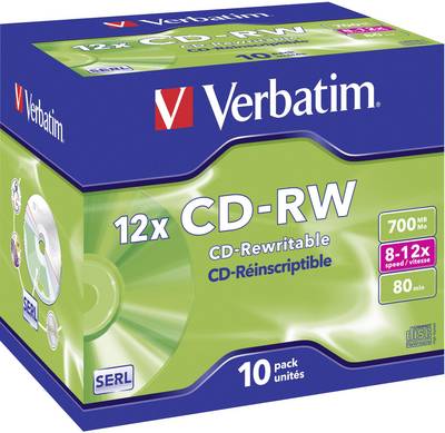 Verbatim 43148 Blank CD-RW 700 MB 10pk Jewel Case Rewritable