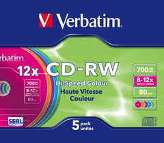 Verbatim 43167 Blank CD-RW 700 MB 5pk Jewel case Colour, Rewritable