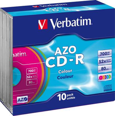 Verbatim 43308 Blank CD-R 80 700 MB 10pk Jewel Case Colour