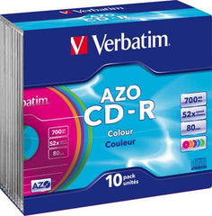 Verbatim 43308 Blank CD-R 80 700 MB 10pk Jewel Case Colour