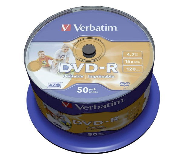 Verbatim 43533 4.7GB 16x DVD-R Printable - 50pk Spindle