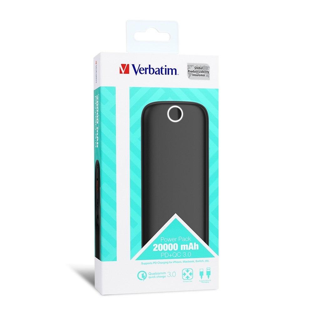 Verbatim 66168 20000mAh PD &amp; QC3.0 Power Pack