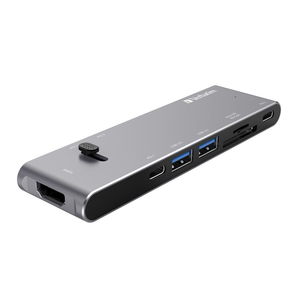 Verbatim 66317 Type C Hub Dual C (Retractable) with HDMI, Type Cx2, USB 3.0x2, SD, MicroSD