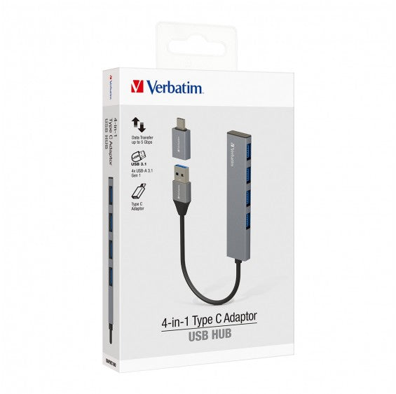 Verbatim 66627 4-in-1 USB 3.1 Hub with Type C Adaptor