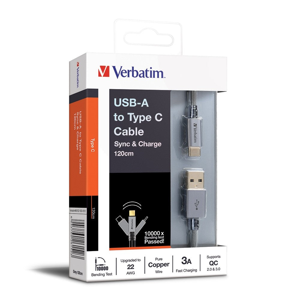 Verbatim 66152 120cm Sync &amp; Charge USB-A to Type C Cable - Grey