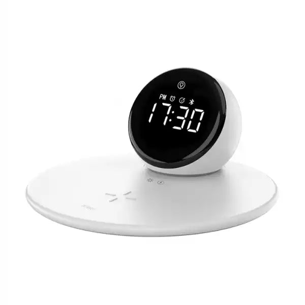 WiWU WI-W017 15W Wireless Charger With Digital Alarm Clock And Bluetooth Speaker - White