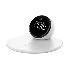 WiWU WI-W017 15W Wireless Charger With Digital Alarm Clock And Bluetooth Speaker - White