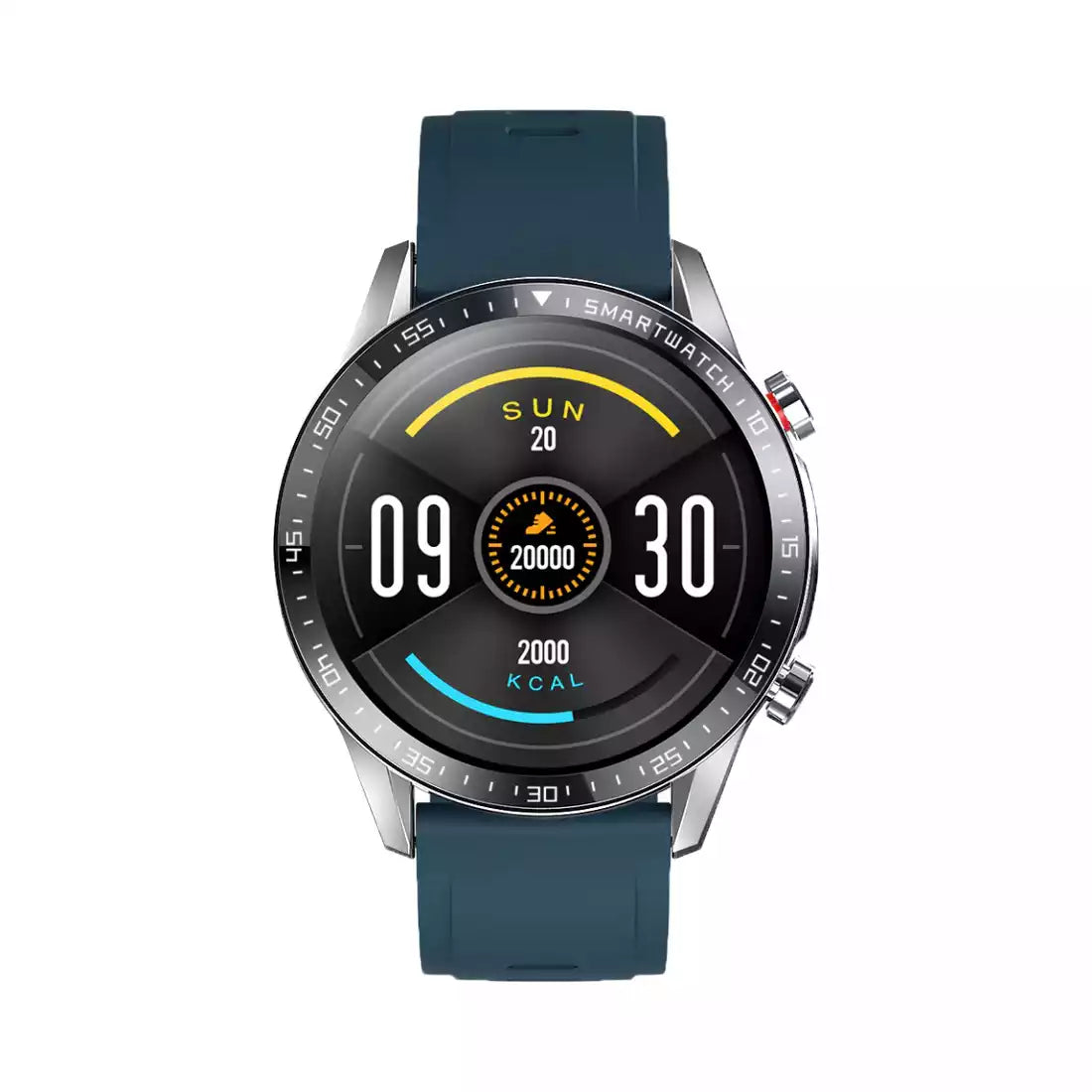 Yolo Fortuner Calling Smart Watch - Chrome Silver with Moss Blue