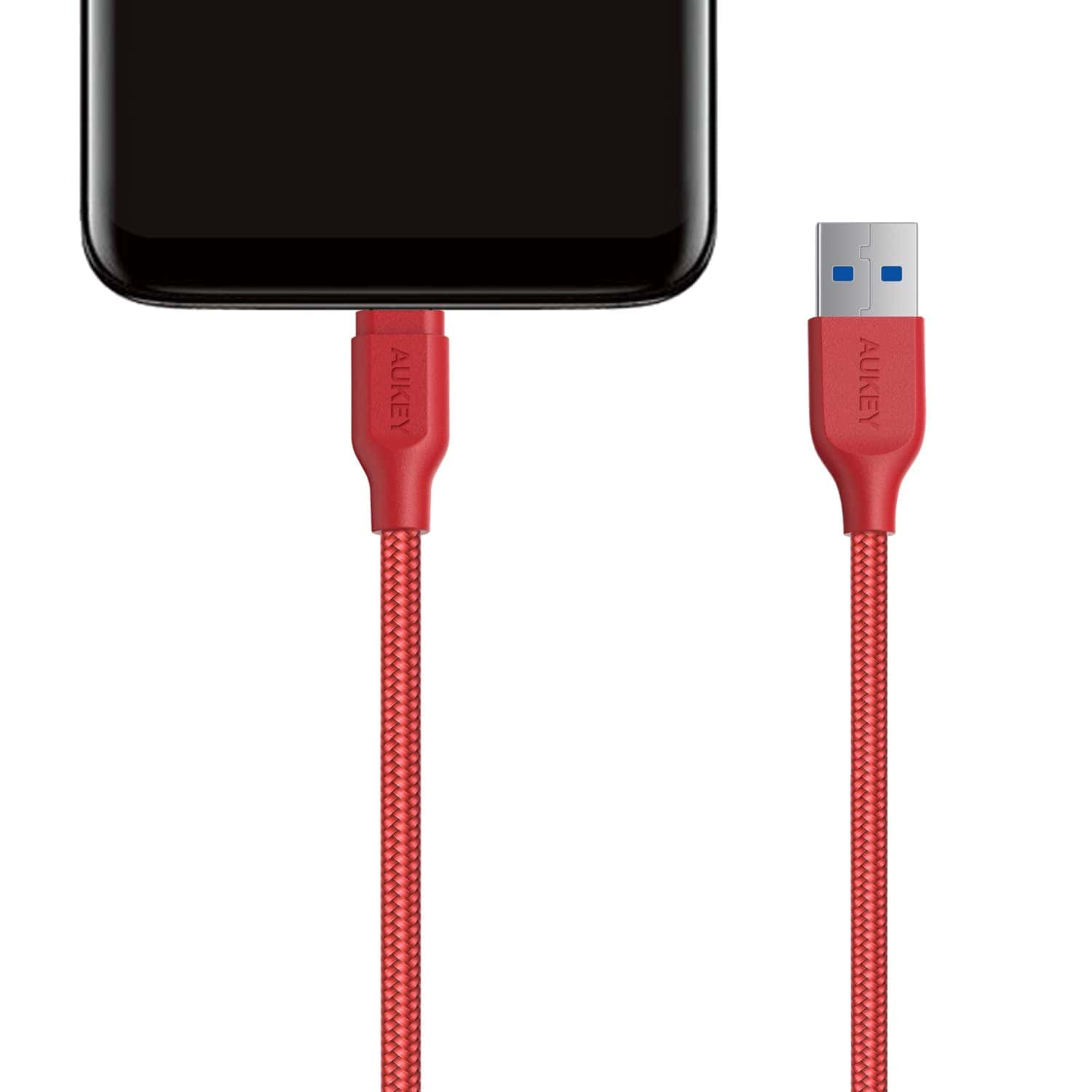 Aukey Braided Nylon USB 3.1 Gen 1 A to C Cable (3.95ft) - Red